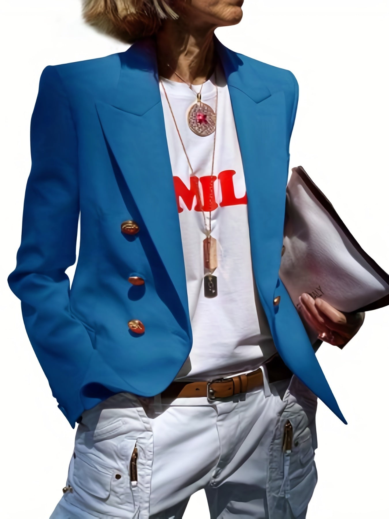 Double Breasted Lapel Blazer Solid Open Front Long Sleeve