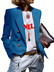 Double Breasted Lapel Blazer Solid Open Front Long Sleeve