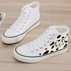 Cow Print Plush Lined Chunky Canvas Sneakers