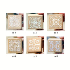 6pcs Vintage Square Wooden Seal Vintage Pattern Seal DIY Journal Seal