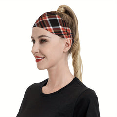 Vintage Plaid Headband Red Checkered Pattern Elastic Fit Sports Headwear