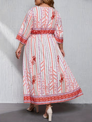 Women's Plus Size Kaftan Dress Floral & Geometric Print V Neck Maxi