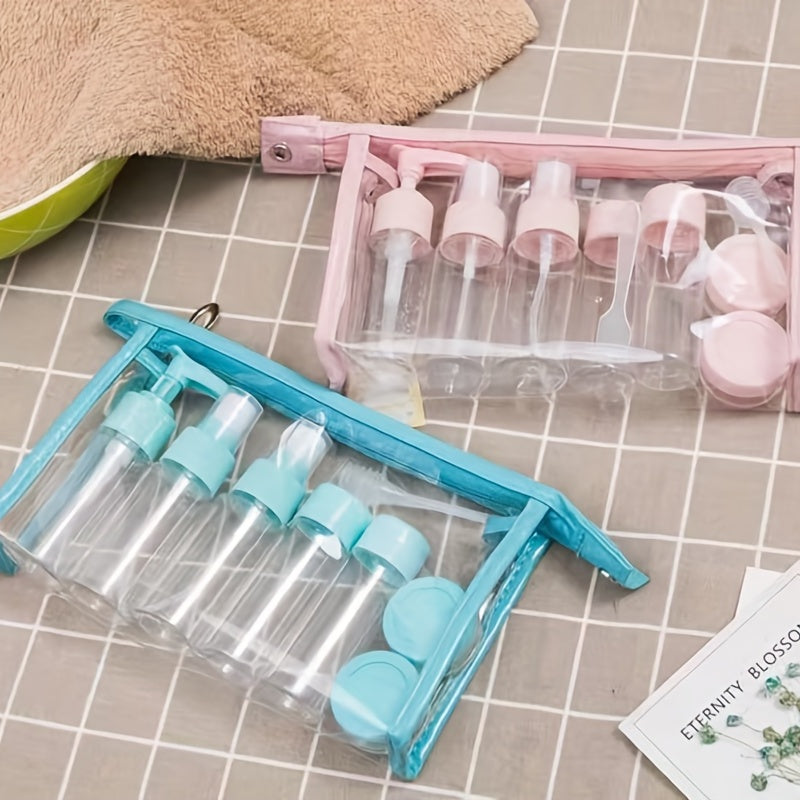 11pcs Travel Bottle Set With Zipper Bag Spray Lotion Cosmetics Plastic