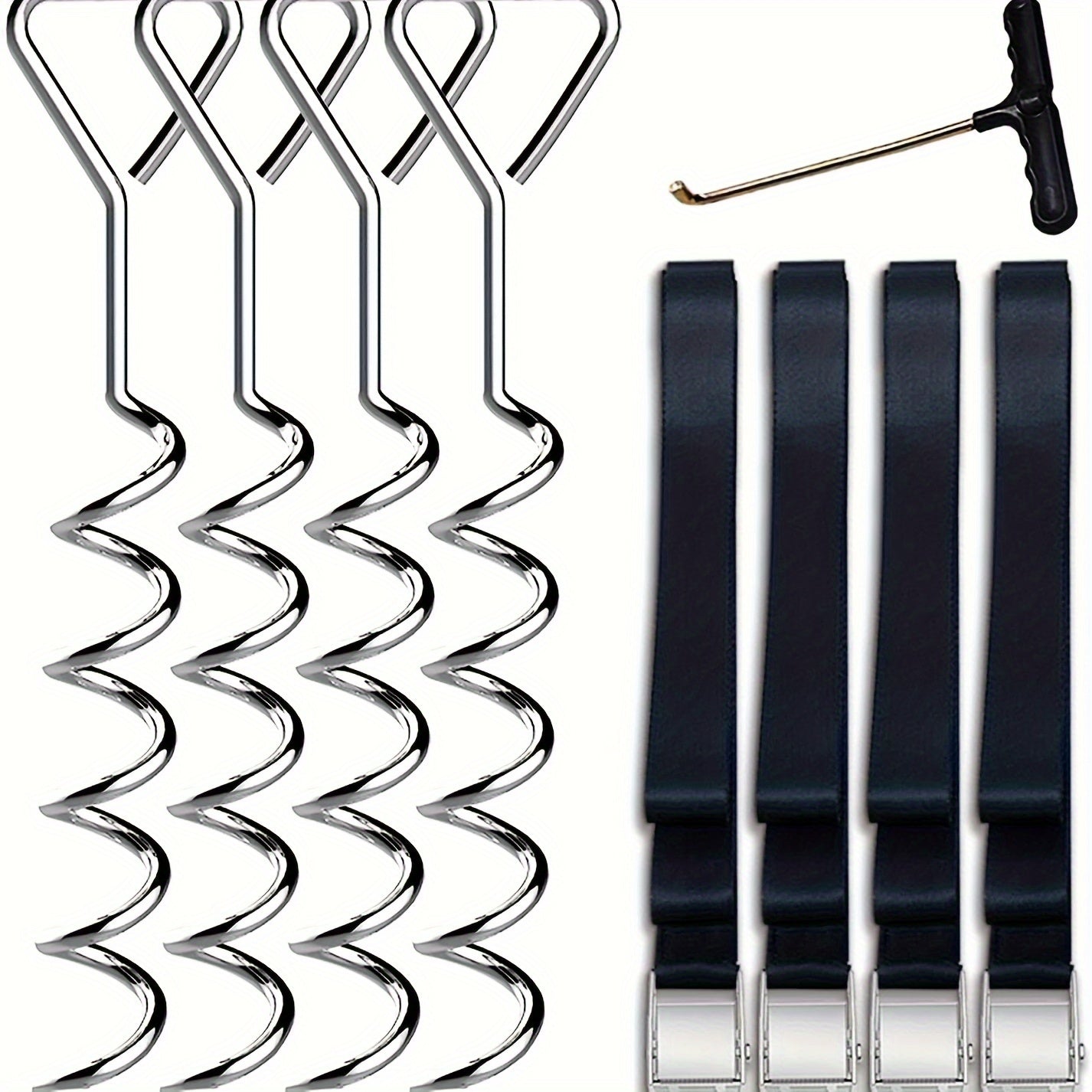 Heavy Duty Tent Trampoline Ground Nail Set with T-hook and Strong Straps