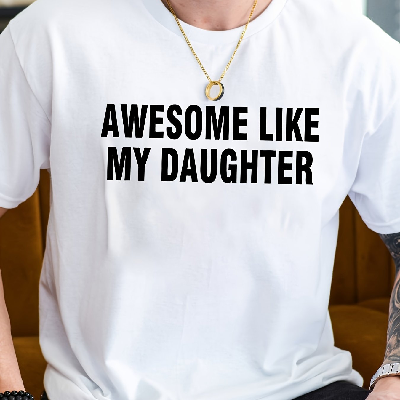 Men's Letter Print Sports Tee Shirt Round Neck Casual Stretch for Summer