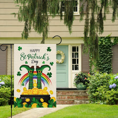 St Patrick's Garden Flag Double Sided Burlap Small Lucky Leprechauns Shamrock