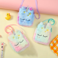 Girls Cartoon Tie Dye Plush Unicorn Shoulder Bag Messenger Bag Coin Purse