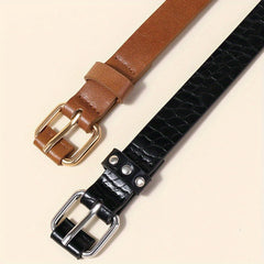Square Pin Buckle Belt Casual PU Leather Thin Belt Classic Punk Rivet Belts