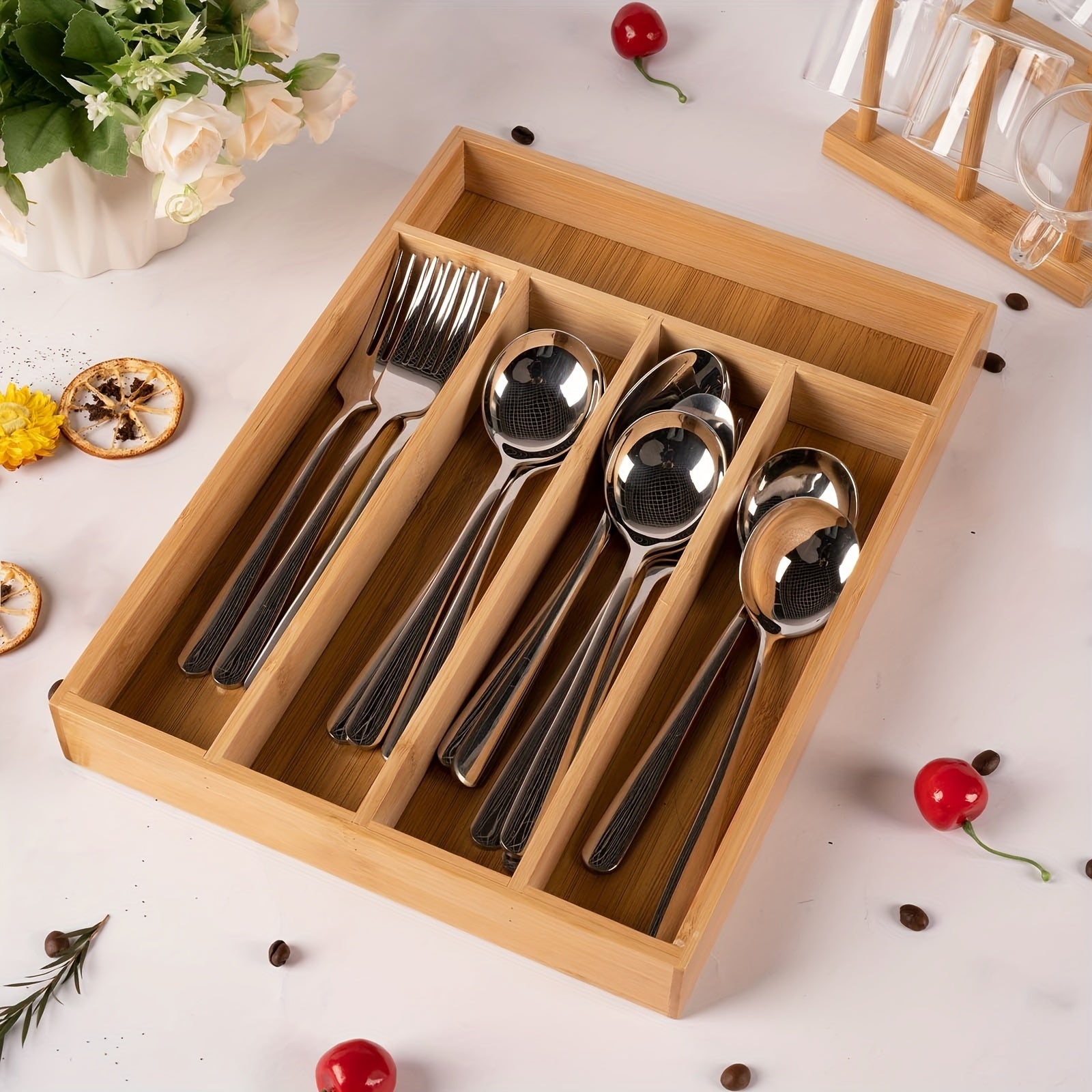 Bamboo Storage Tray 5 Compartment Organizer