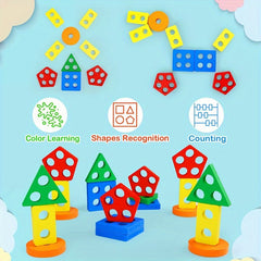 Recycled Wood Stacking Toy for Toddlers Educational Shape Sorting Puzzle