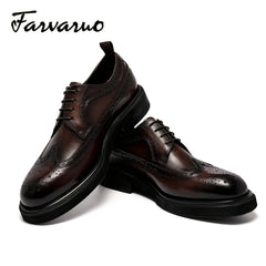 FARWARWO Leather Wingtip Brogue Derby Shoes for Party Wedding