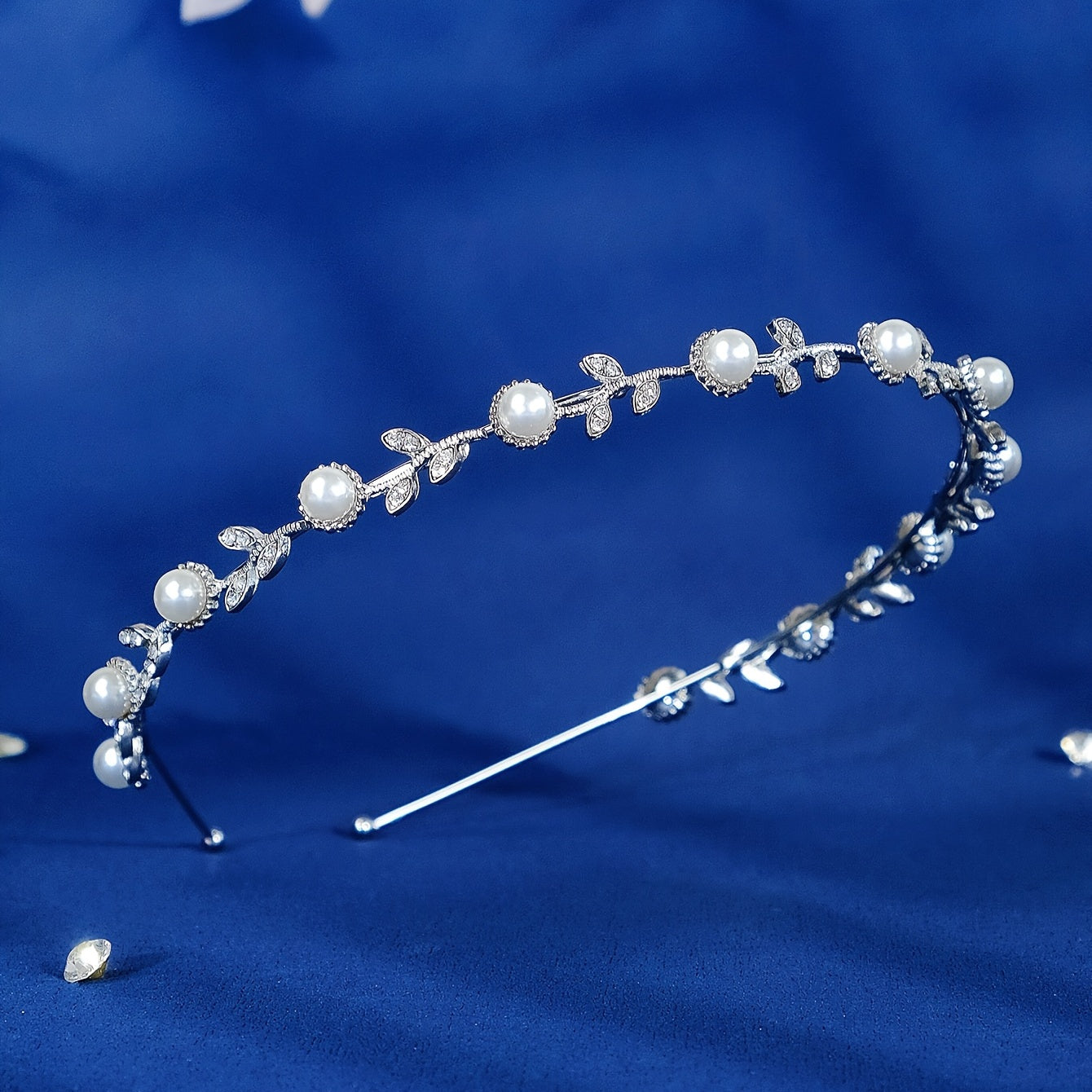 Faux Pearl Silvery Bridal Headband Hair Band Tiara Wedding Flower Headpiece
