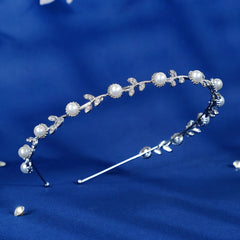 Faux Pearl Silvery Bridal Headband Hair Band Tiara Wedding Flower Headpiece