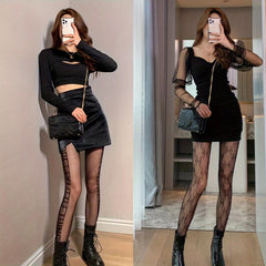 2 Pack Letter & Floral Pattern Tights Mesh Pantyhose Women's Stockings