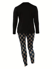 Women's Plus Slogan Long Sleeve Top & Leggings Set