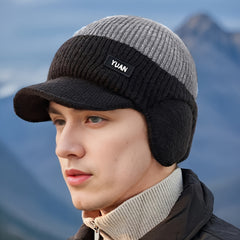Men's Winter Hat with Earmuffs Block Style Warm Cap for Cold Weather in 4 Colors