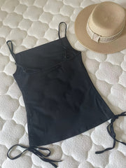 Drawstring Cowl Neck Cami Top Slim Sleeveless Sexy Solid Spaghetti