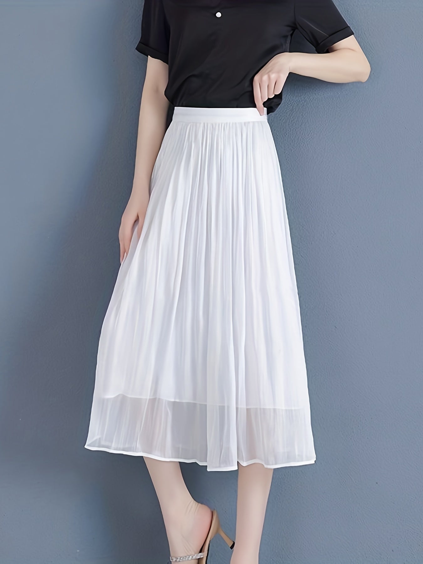 Pleated Elastic Waist Skirt for Women Spring & Summer