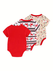 3 Pcs Christmas Baby Bodysuits 0-12 Months 100% Cotton