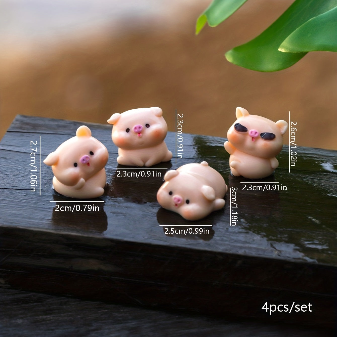 4pcs Resin Pig Ornaments DIY Tree Yard Decoration Holiday Supplies