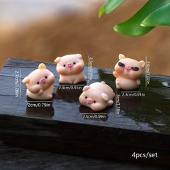 4pcs Resin Pig Ornaments DIY Tree Yard Decoration Holiday Supplies