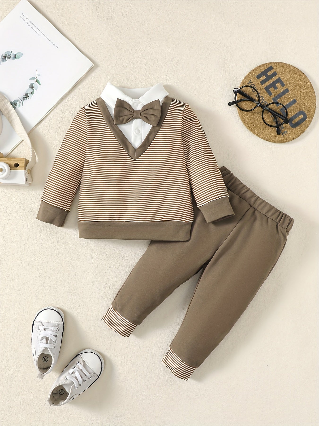 Boy's Striped Top Pants 2pcs Outfit