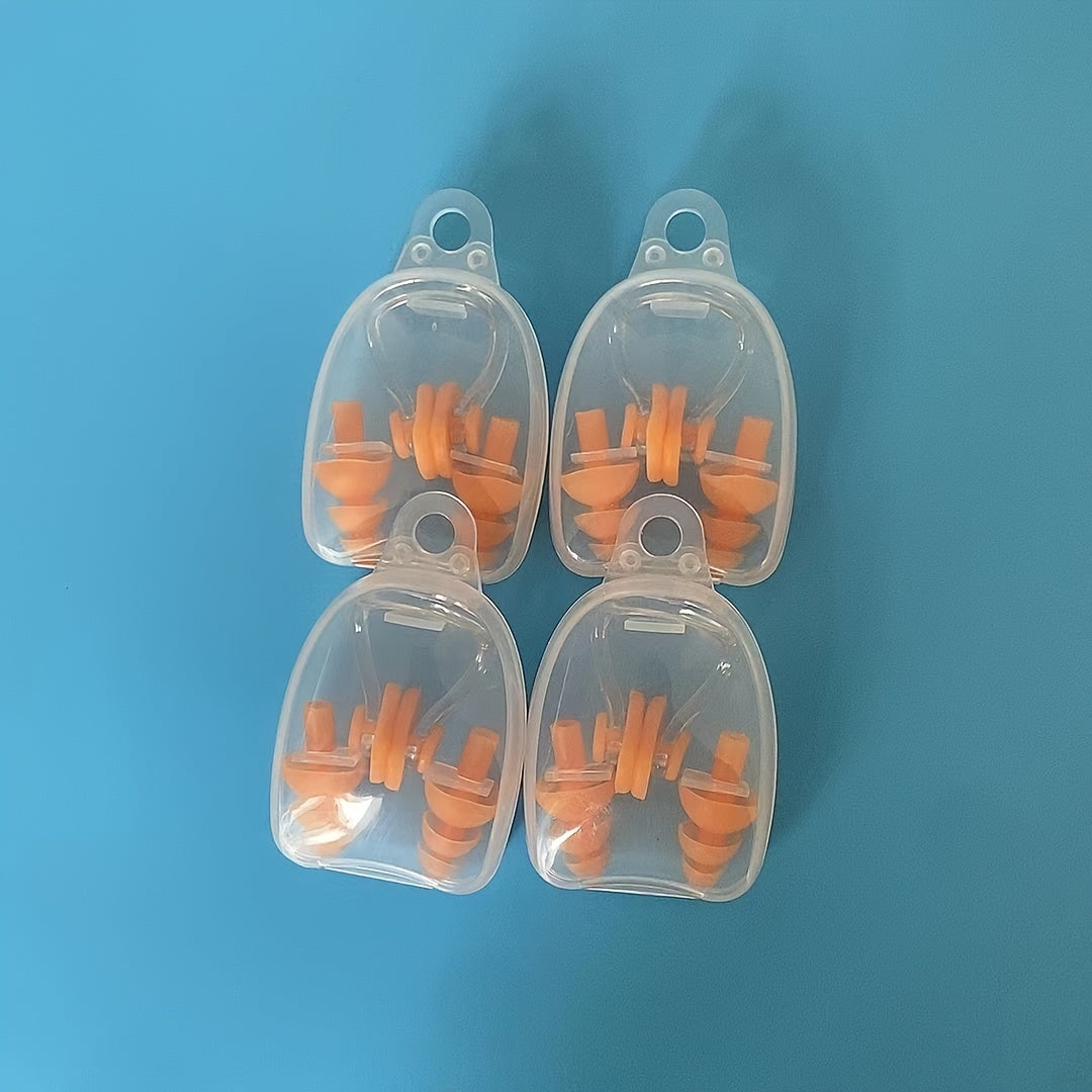 4 Pairs Swimming Earplugs & Nasal Clips, Noise Reduction for Sleep & Swim