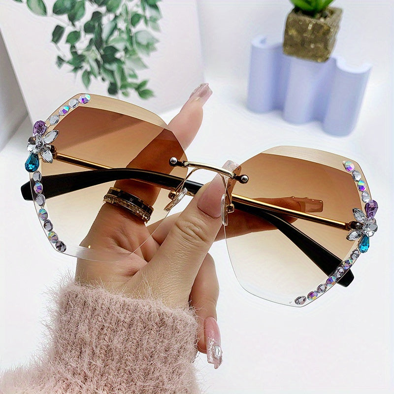 Ombre Lens Sunglasses Rhinestone Decor Glasses UV Blocking