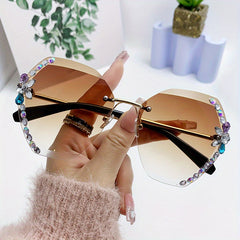 Ombre Lens Sunglasses Rhinestone Decor Glasses UV Blocking