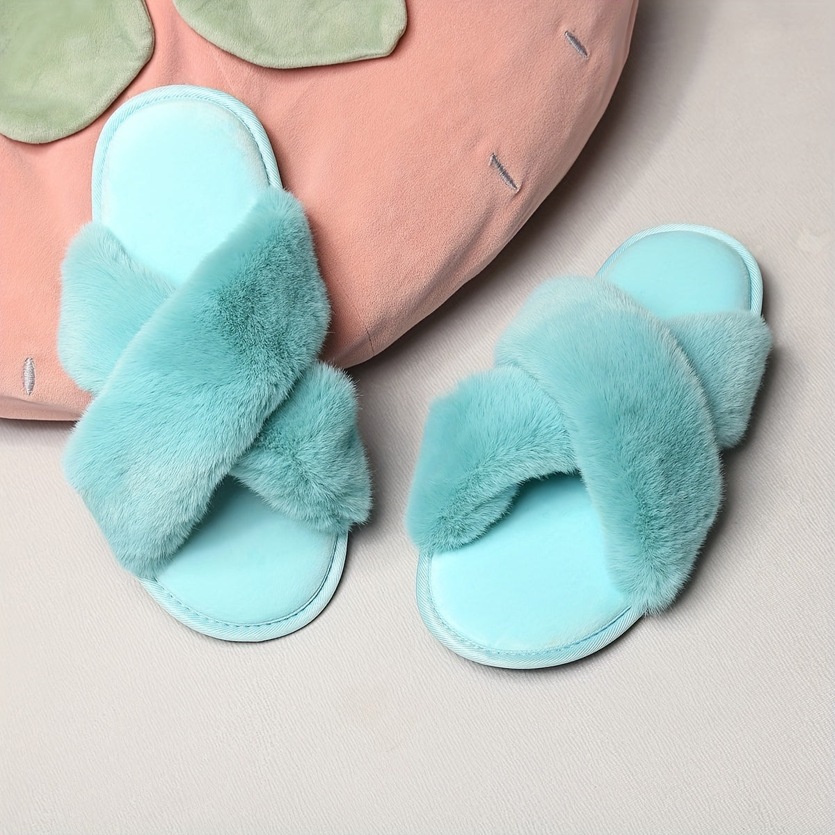 Women's Furry House Slippers Open Toe Slip On Comfy Indoor Shoes