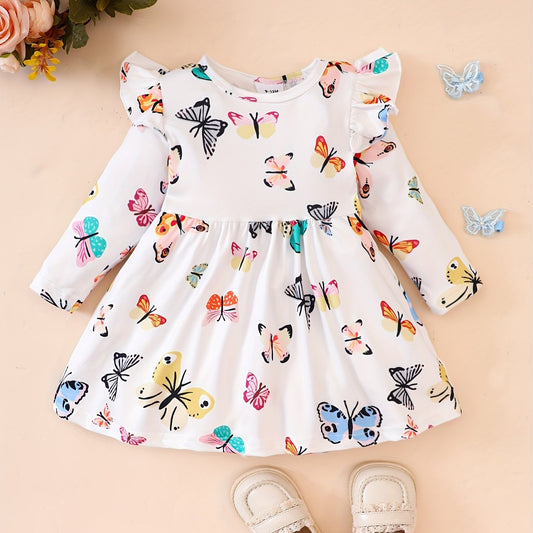 Baby Girls Butterfly Print Flying Sleeve Dress