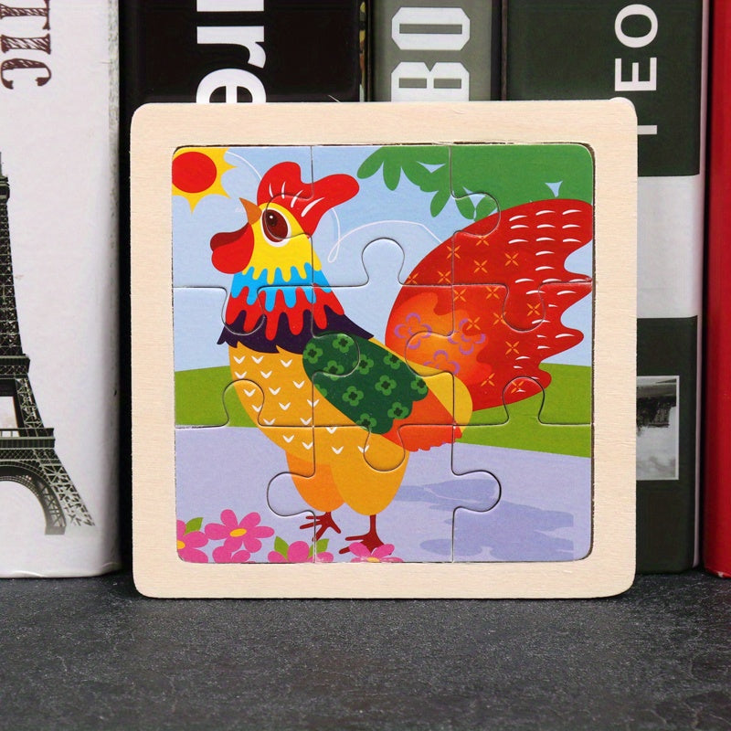Wooden 9-Piece Puzzle Set: Animals, Insects, Marine Life, Vehicles