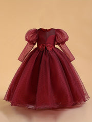 Girls Formal Dress Bubble Sleeve Performance Dress