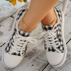 Plaid Canvas Sneakers Round Toe Lace-Up Low Top Shoes