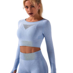 Solid Yoga Set Quick Drying Sports Suit Long Sleeve Sports Bra & High Waist Legg