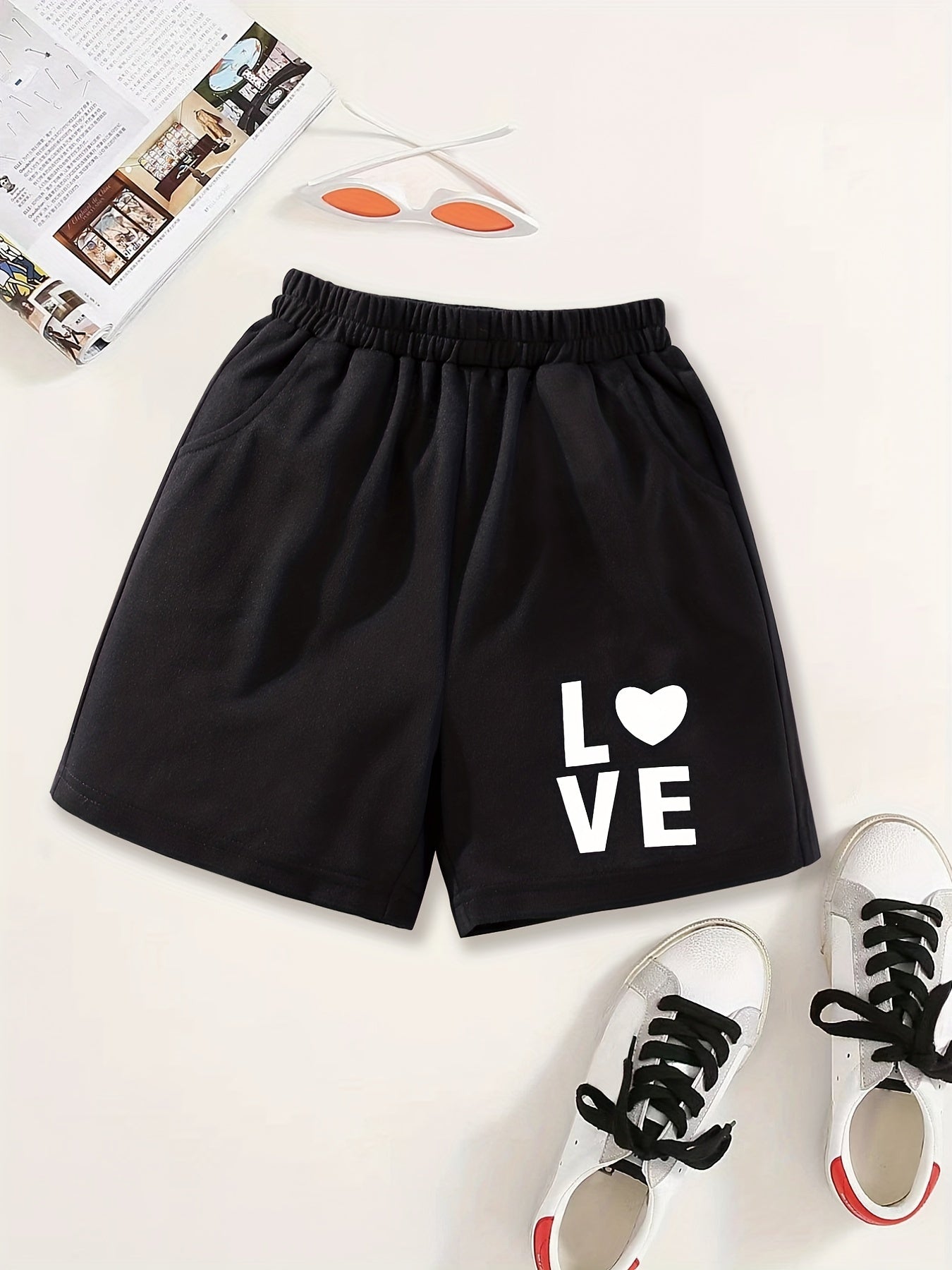Girls LOVE Print Sweat Shorts Elastic Waist Work Out Shorts
