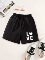 Girls LOVE Print Sweat Shorts Elastic Waist Work Out Shorts