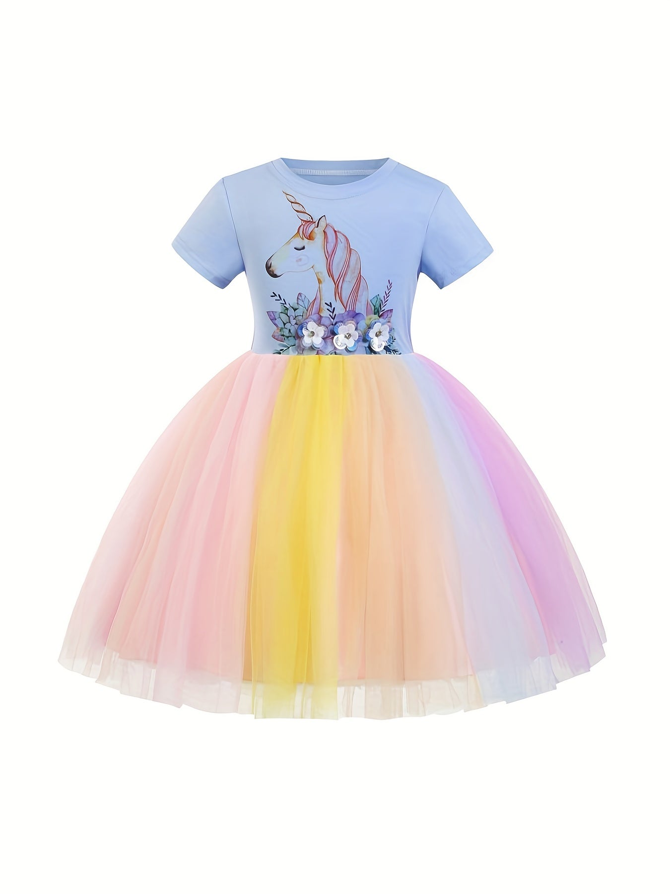 2pcs Girls Unicorn T shirt&Rainbow Dress Set For Summer