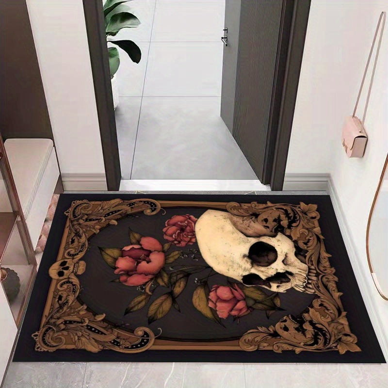 Gothic Skull Print Floor Mat, Non Slip Bathroom Kitchen Mat