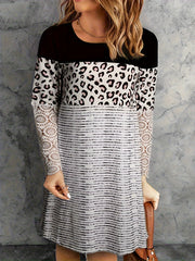 Colorblock Stripe & Leopard Print Lace Dress