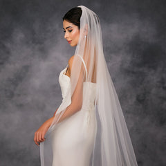 Single Layer Bridal Veil With Lace Trim Sheer Tulle Wedding Accessory