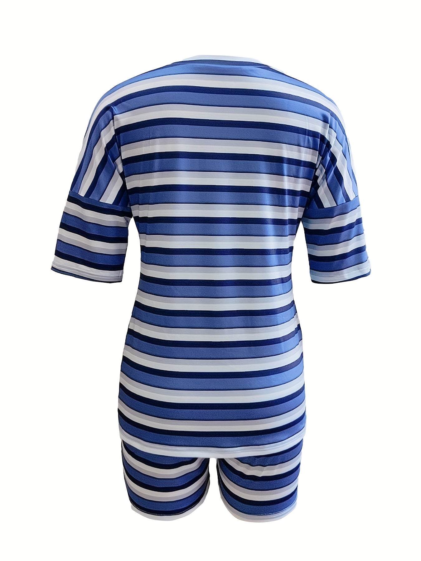 Striped Print Casual Two piece Set Crew Neck Short Sleeve Tee & Shorts