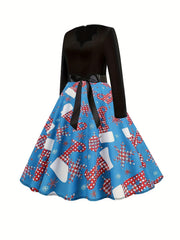 Women's Plus Snowflake & Socks Print Christmas Dress