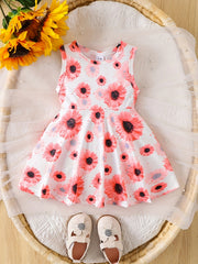 Sweet Sleeveless Pleated Dress for Baby Girls