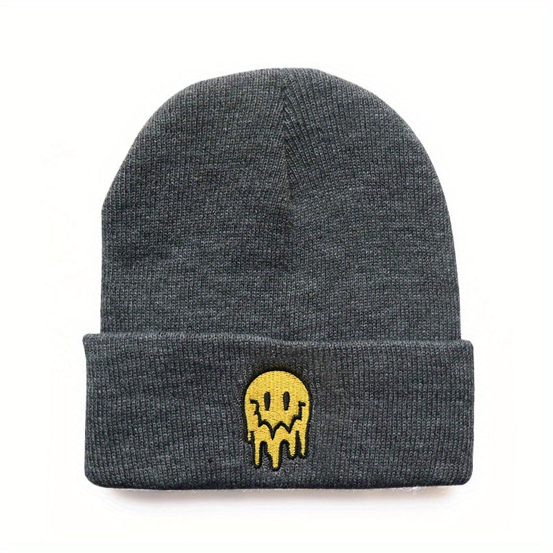 Happy Face Embroidery Cold Hat For Men And Women Street Knitted Hat
