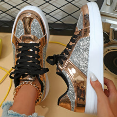 Glitter Reflective Faux Leather Skate Shoes