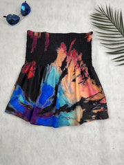 Tie Dye Ruffle Tube Top Sexy Off Shoulder Shirred Chest