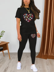 Heart & Gnomes Graphic Tee & Leggings 2 Piece Set