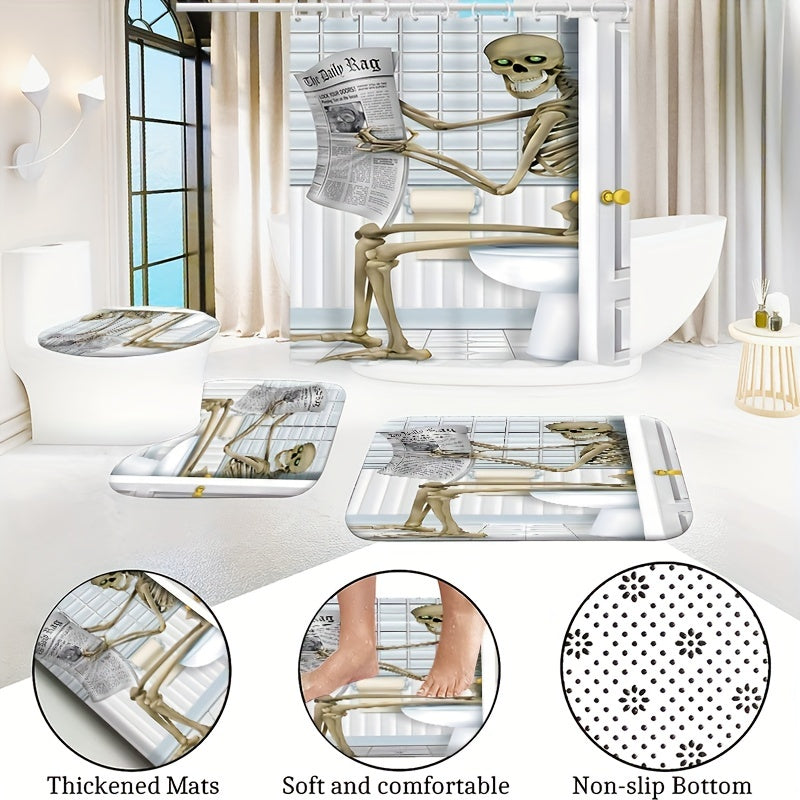 5pcs Skull Halloween Shower Curtain Set with 12 Hooks