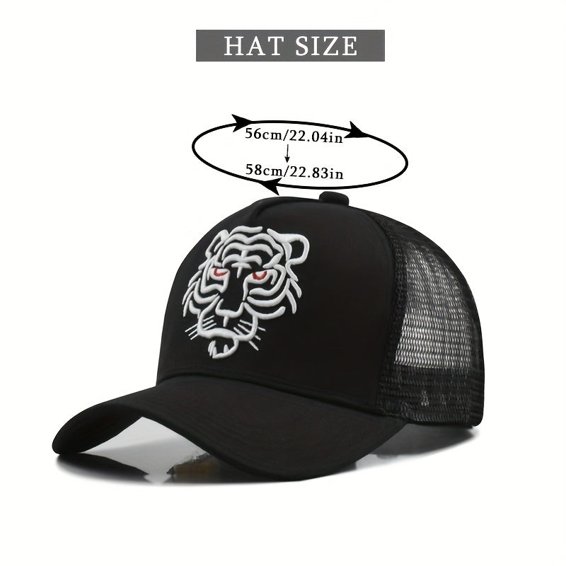 Tiger Head Embroidered Baseball Cap Animal Mesh Trucker Hat